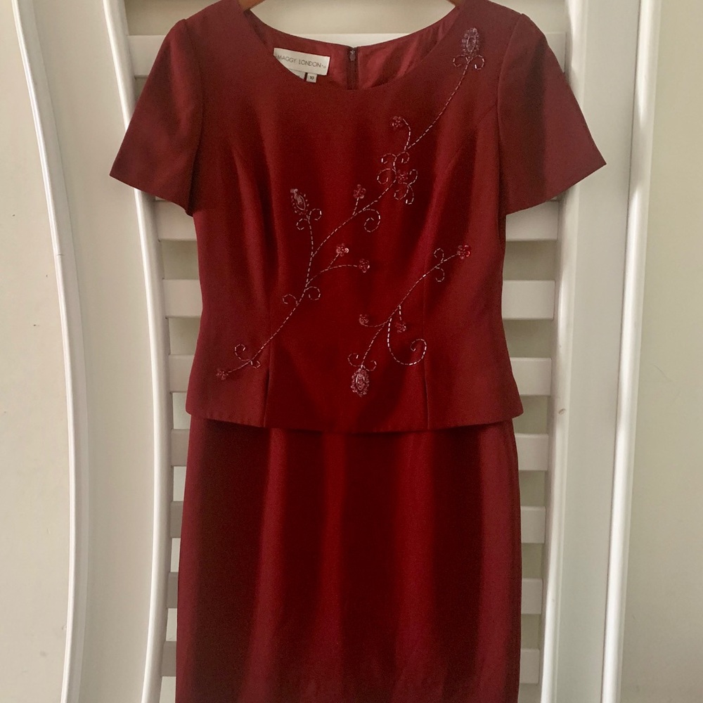 Maggy London Cocktail Dress Wine Dress Size 10